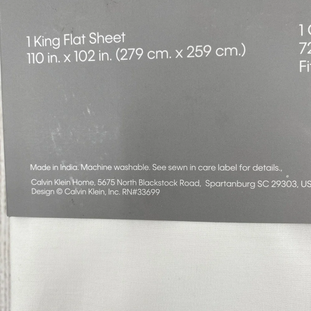 Calvin Klein Sheet Set California King White 270TC Percale 100% Combed Cotton
